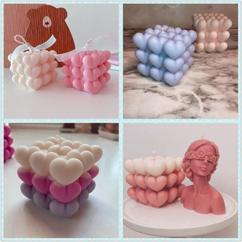 Bubble Herz Kerze Blockkerze Geschenk Handgemacht Farben und Düfte auch Ohne Duft