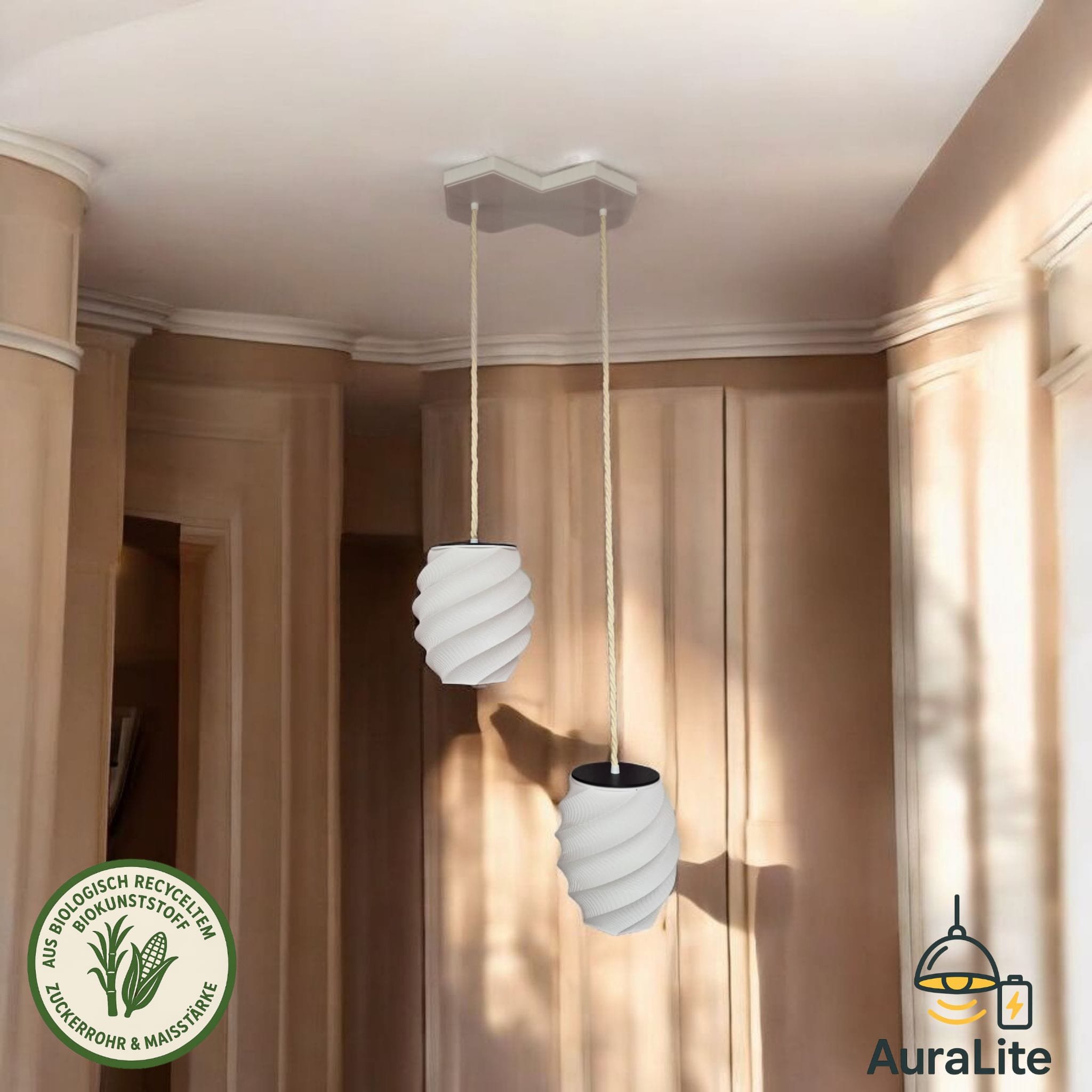 AuraLite Akku Doppel-Pendelleuchte flexible kabellos mit Farbwechsel